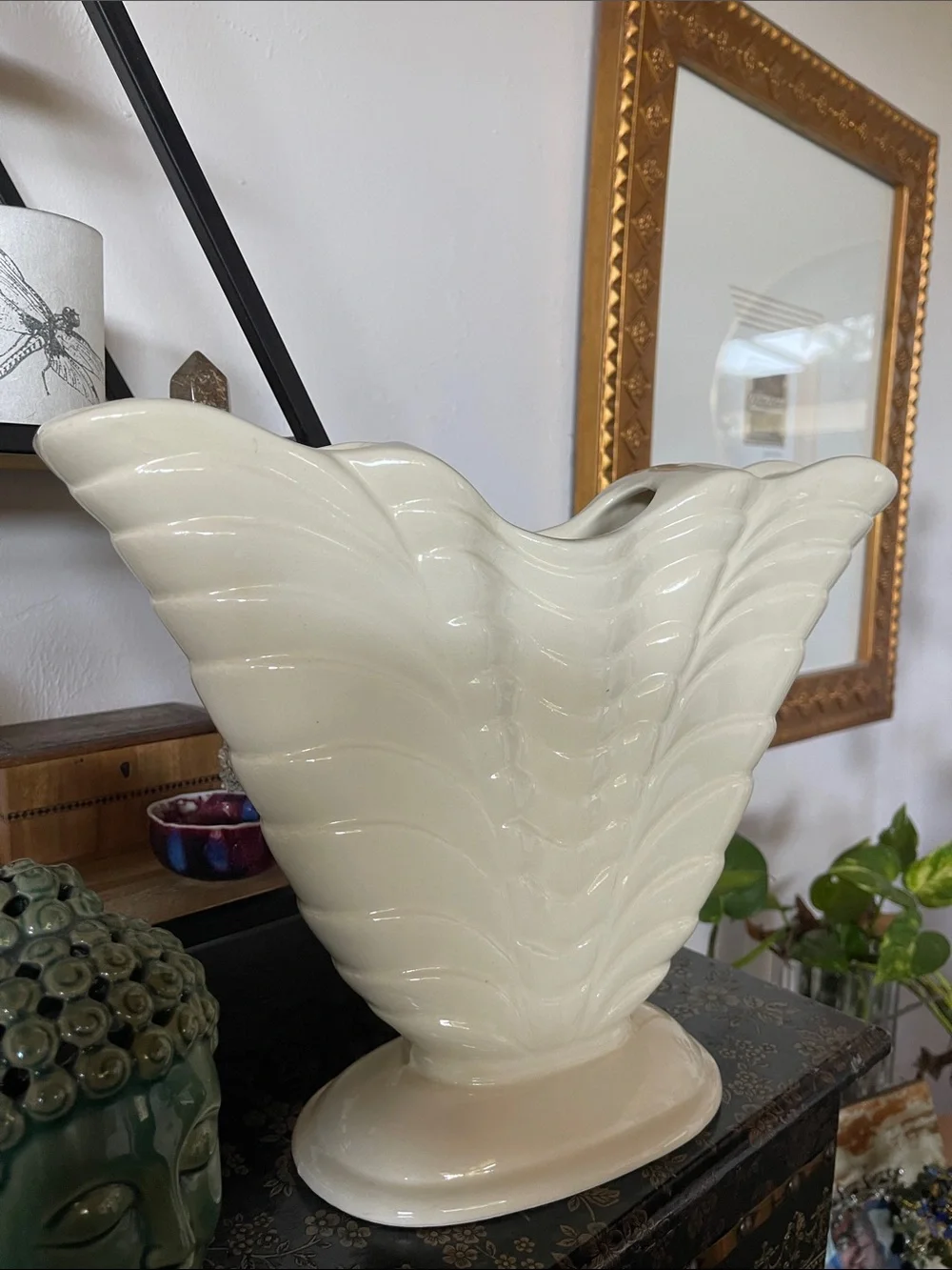 Cream Ceramic Fan Vase by Roseville